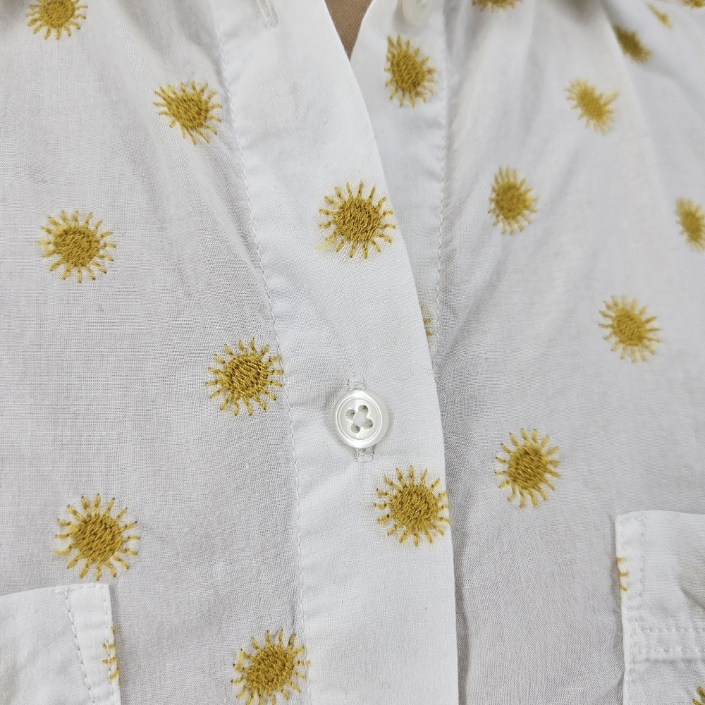 Madewell Courier Shirt White Sun Embroidered Short Sleeve Button Collared Top XS - Picture 4 of 8